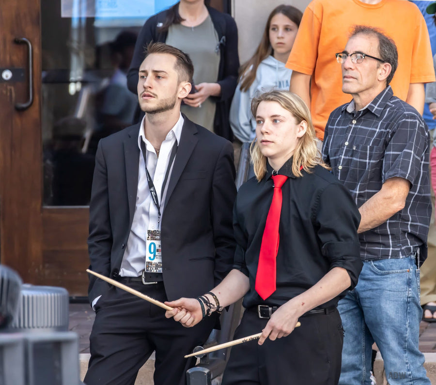 Ryan Barski with a drum student at the Rochester International Jazz Festival